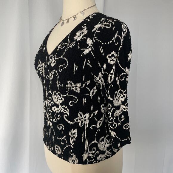 Y2K Top Size Large Black White Floral Casual Stretch Fairy Grunge Whimsigoth - Picture 6 of 13